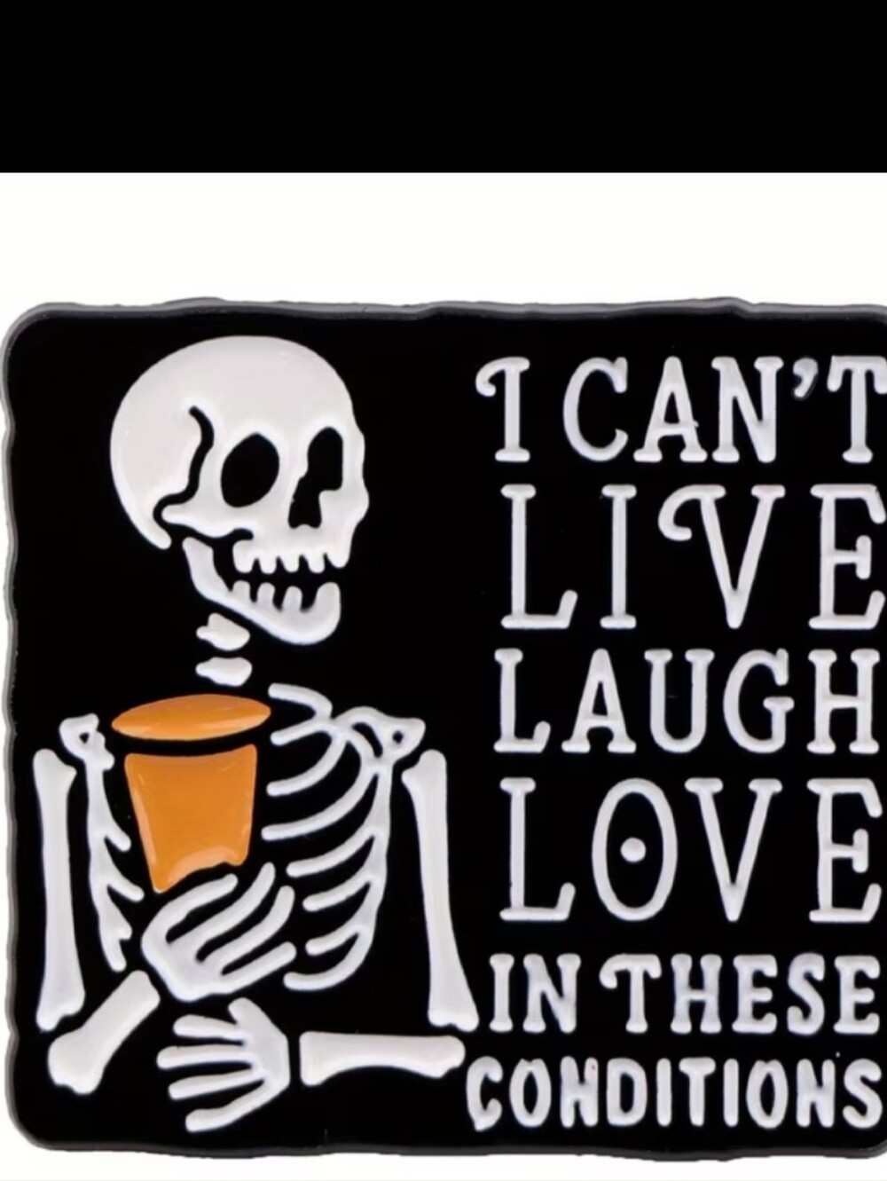 Skeleton Drink Pin - Black and White with Orange Accent